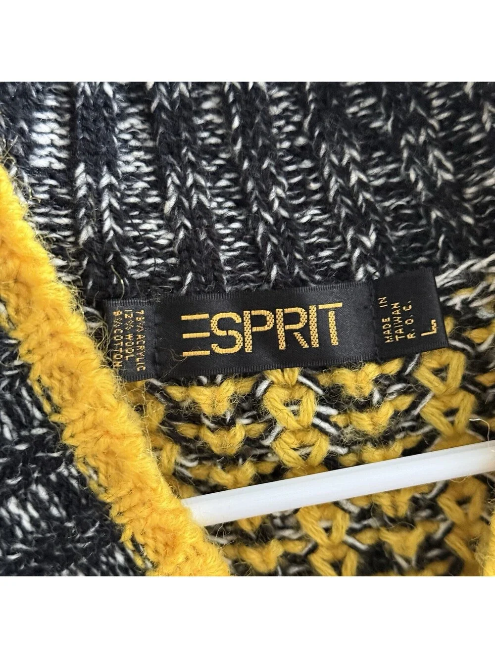 Vintage ESPRIT Sweater Vest Mens L 80s 90s Chunky Knit Yellow Black Preppy